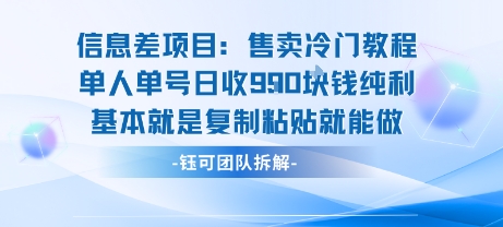 信息差项目：售卖冷门教程单人单号日收9张纯利基本就是复制粘贴就能做-创业吧