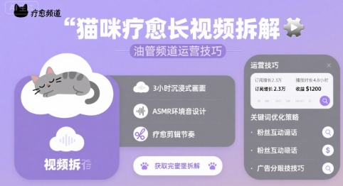猫咪疗愈长视频拆解 &油管频道运营技巧-创业吧
