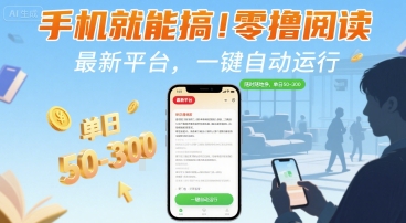 手机就能搞！零撸阅读挂G，最新平台，一键自动运行，随时随地挣，单日50-3张+【揭秘】-创业吧