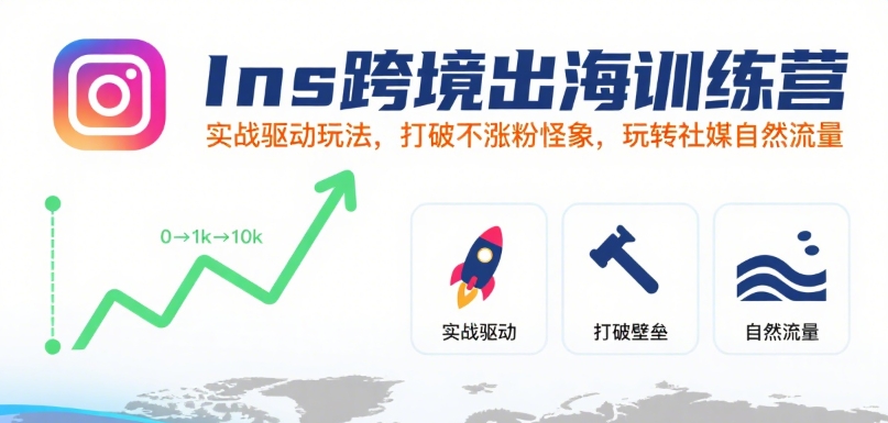 Ins跨境出海训练营，实战驱动玩法，打破不涨粉怪象，玩转社媒自然流量-创业吧