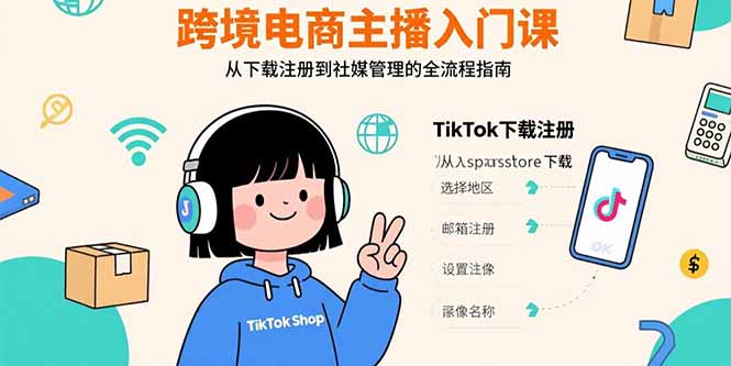 跨境电商主播入门课，TikTok下载注册，支付工具配置，社媒账号管理全流程-创业吧