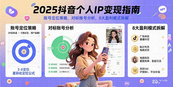 2025抖音个人IP变现指南，账号定位策略，对标账号分析，8大盈利模式拆解-创业吧