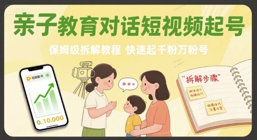 亲子教育对话短视频起号，保姆级拆解教程，快速起千粉万粉号-创业吧
