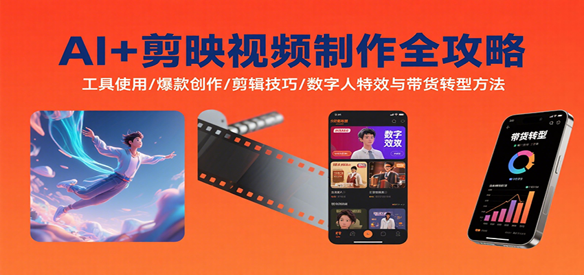 AI+剪映视频制作全攻略：工具使用/爆款创作/剪辑技巧/数字人特效与带货转型方法-创业吧