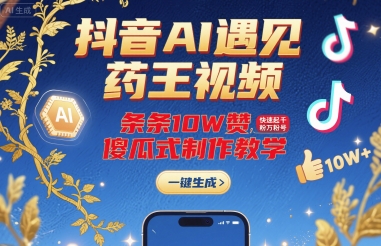 抖音AI遇见药王视频，条条10W赞，快速起千粉万粉号，傻瓜式制作教学-创业吧