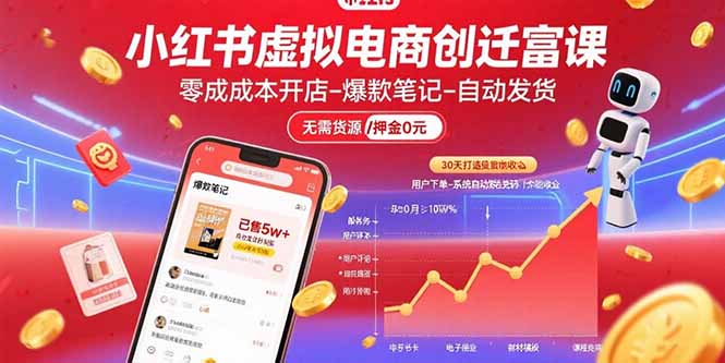 小红书虚拟电商创富课：零成本开店/爆款笔记/自动发货,30天打造被动收入-创业吧