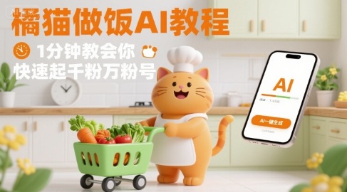 有趣的橘猫买菜做饭视频，用AI一键搞定，1分钟教会你，快速起千粉万粉号-创业吧