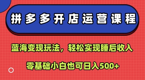 拼多多开店运营课程：蓝海变现玩法，轻松实现睡后收入，零基础小白也可日入5张-创业吧