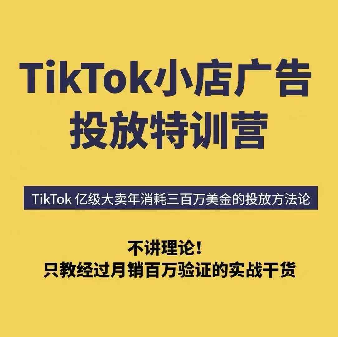 TikTok小店广告投放特训营，6天破局计划专治各种“投不动”，教你经过月销百万验证的实战干货-创业吧