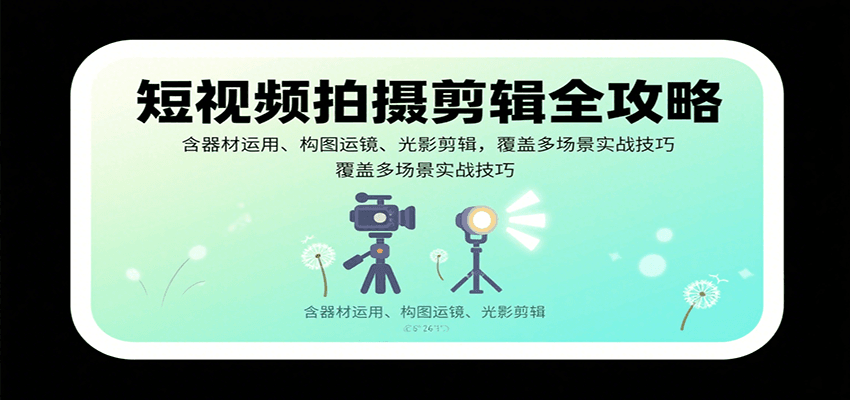 短视频拍摄剪辑全攻略：含器材运用、构图运镜、光影剪辑，覆盖多场景实战技巧-创业吧