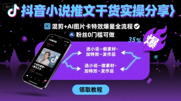 抖音小说推文干货实操分享，混剪+AI图片卡特效爆量全流程，0粉丝0门槛可做-创业吧