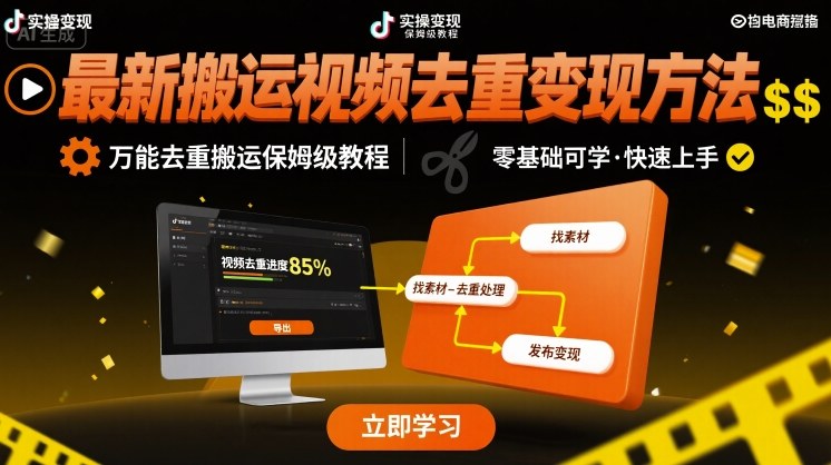 最新搬运视频去重变现方法，万能去重搬运保姆级教程-创业吧
