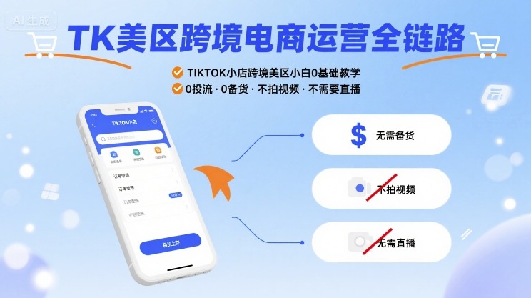 TK美区跨境电商运营全链路，TIKTOK小店跨境美区小白0基础教学，0投流0备货不拍视频不需要直播-创业吧