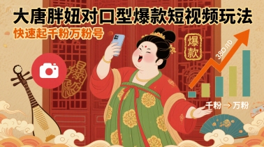 大唐胖妞对口型爆款短视频玩法，快速起千粉万粉号-创业吧