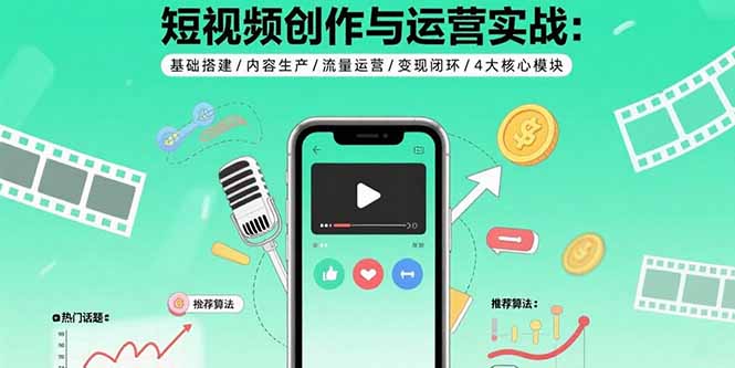 短视频创作与运营实战：基础搭建/内容生产/流量运营/变现闭环/4大核心模块-创业吧