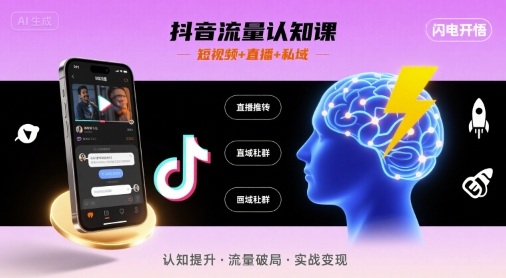 抖音流量认知课，短视频+直播+私域，认知提升，闪电开悟-创业吧