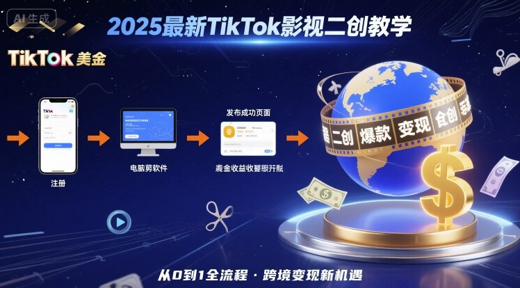 2025年最新TikTok影视二创教学，从注册到发布撸美金全流程，跨境变现新机遇-创业吧