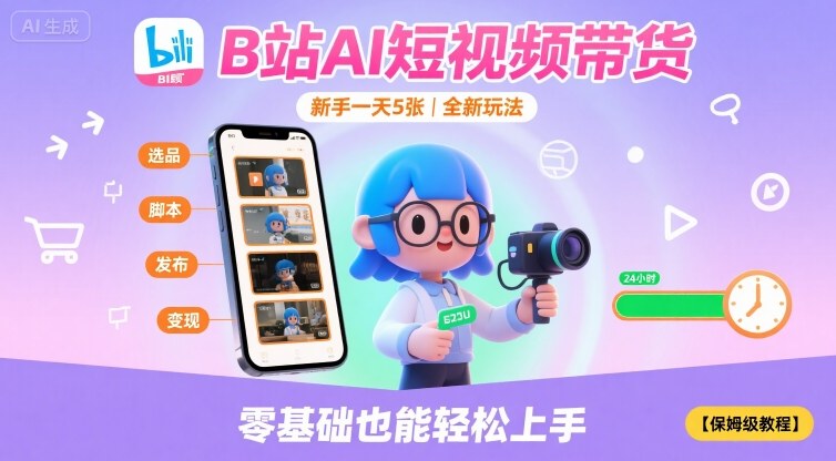 B站AI短视频带货，新手一天5张，全新玩法【保姆级教程】-创业吧