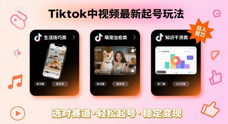 Tiktok中视频最新起号玩法，想要日入百刀，做好这几个赛道就可以了-创业吧