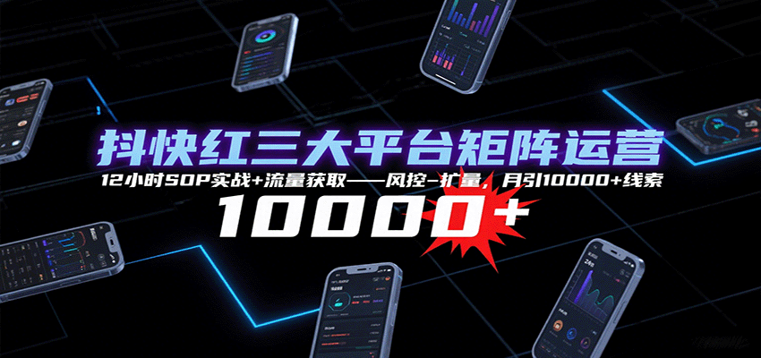 抖快红三大平台矩阵运营，12小时SOP实战+流量获取-风控-扩量，月引10000+线索-创业吧