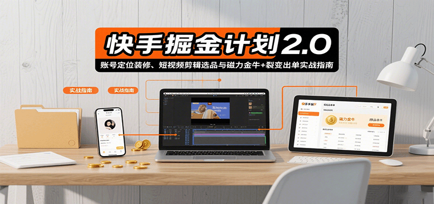 快手掘金计划2.0，账号定位装修、短视频剪辑选品与磁力金牛+裂变出单实战指南-创业吧