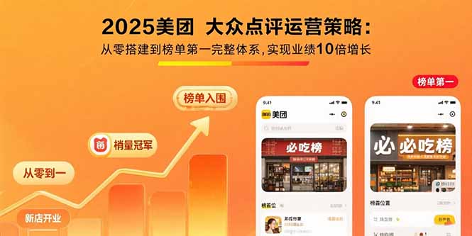 2025美团 大众点评运营策略:从零搭建到榜单第一完整体系,实现业绩10倍增长-创业吧