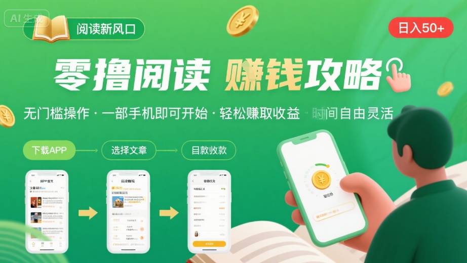 零撸阅读新风口，无门槛轻松挣，一部手机，日入 50-3张【揭秘】-创业吧