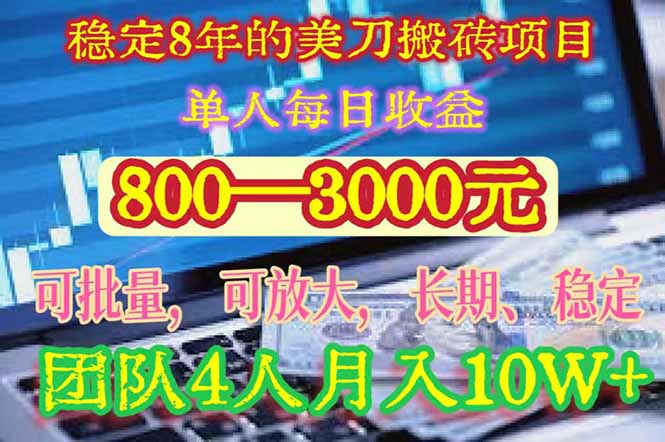 稳定8年的美刀搬砖项目，单人每日收益800—3000.团队4人月入10W+.可线下-创业吧