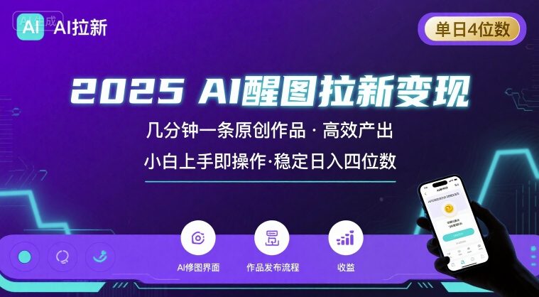 2025最强AI醒图拉新，几分钟一条原创作品，单日收入4位数，小白也能上手操作-创业吧