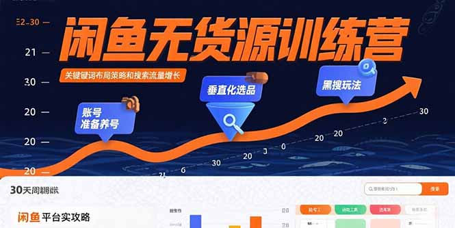 闲鱼无货源训练营：账号准备养号/垂直化选品/黑搜玩法，0基础30天盈利指南-创业吧