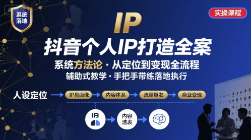 抖音个人IP系统落地实操大课，实操课程，辅助落地-创业吧