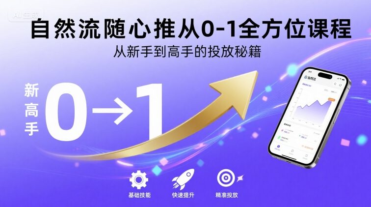 自然流随心推从0-1全方位课程，从新手到高手的投放秘籍-创业吧