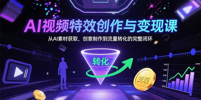 AI视频特效创作与变现课：从AI素材获取、创意制作到流量转化的完整闭环-创业吧