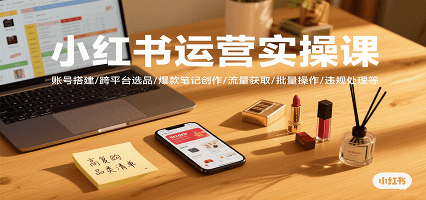 小红书运营实操课，账号搭建/跨平台选品/爆款笔记创作/流量获取/批量操作/违规处理等-创业吧