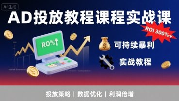 AD投放教程课程实战课，实现广告ROI300%+可持续暴利-创业吧