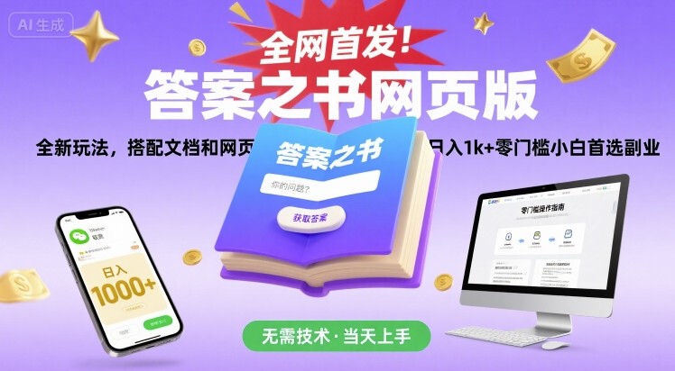 全网首发！答案之书网页版，全新玩法，搭配文档和网页，日入1k+零门槛小白首选副业【揭秘】-创业吧