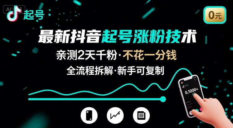 最新抖音起号涨粉技术，亲测2天千粉，不花一分钱，全流程拆解-创业吧