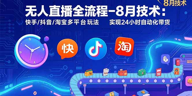 无人直播全流程-8月技术：快手/抖音/淘宝多平台玩法 实现24小时自动化带货-创业吧