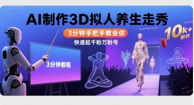 Ai制作3D拟人养生走秀，3分钟手把手教会你，快速起千粉万粉号-创业吧