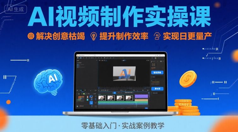 Ai视频制作实操课，解决创意枯竭、效率低下痛点，实现日更量产可持续变现-创业吧