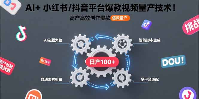 AI+小红书/抖音平台爆款视频量产技术：高产高效创作爆款视频！-创业吧