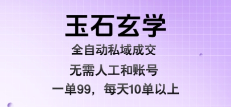 玉石玄学全自动私域成交，一单99每天十单以上，无需人工和矩阵账号，蓝海项目直接干【揭秘】-创业吧